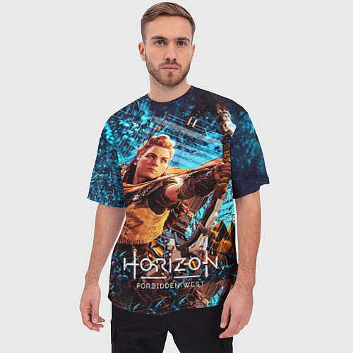 Мужская футболка оверсайз Horizon Forbidden West - Элой арт / 3D-принт – фото 3