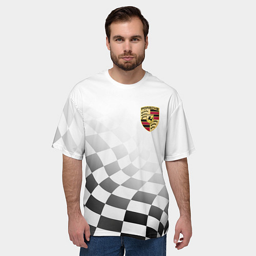 Мужская футболка оверсайз Porsche Порше Финишный флаг / 3D-принт – фото 3