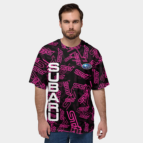 Мужская футболка оверсайз SUBARU STI PATTERN / 3D-принт – фото 3