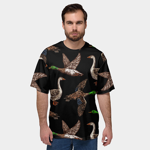 Мужская футболка оверсайз Утки паттерн / 3D-принт – фото 3