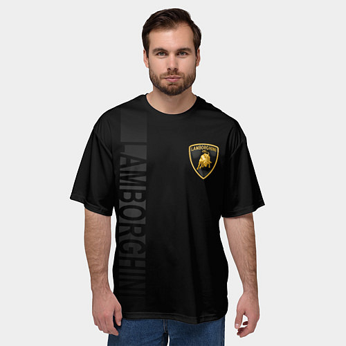 Мужская футболка оверсайз Lamborghini боковая полоса / 3D-принт – фото 3