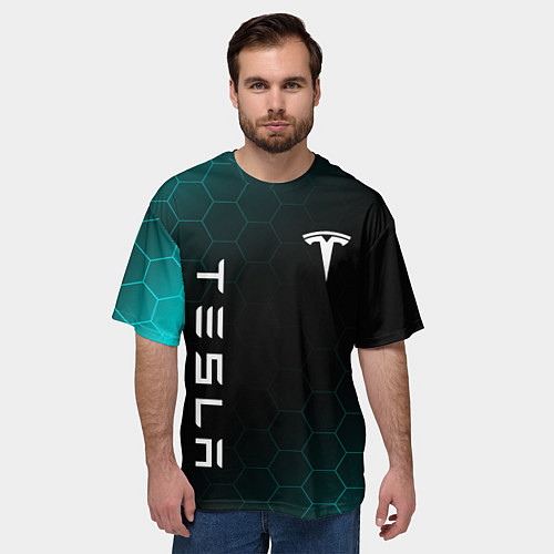 Мужская футболка оверсайз ТЕСЛА TESLA / 3D-принт – фото 3