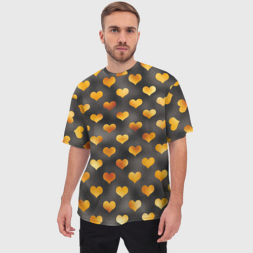 Мужская футболка оверсайз Сердечки Gold and Black / 3D-принт – фото 3