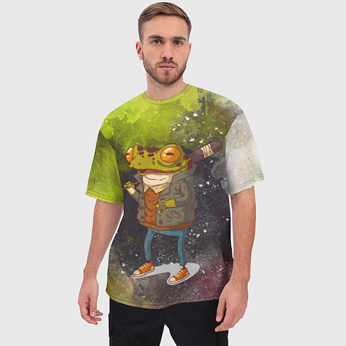 Мужская футболка оверсайз Лягушка хулиган Frog hooligan / 3D-принт – фото 3
