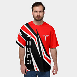 Футболка оверсайз мужская ТЕСЛА - КРАСНЫЙ СПОРТИВНЫЙ, цвет: 3D-принт — фото 2