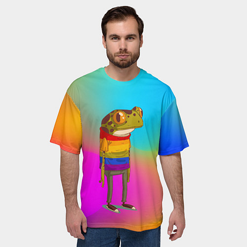 Мужская футболка оверсайз Радужная лягушка Rainbow Frog / 3D-принт – фото 3