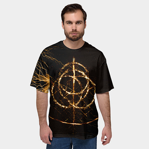Мужская футболка оверсайз ELDEN RING SYMBOL ВЕЛИКИЕ РУНЫ / 3D-принт – фото 3