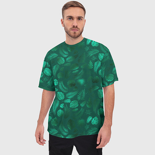 Мужская футболка оверсайз Яркие зеленые листья / 3D-принт – фото 3