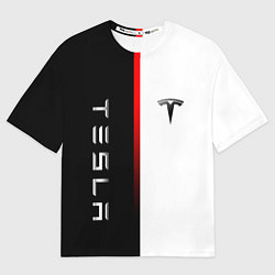 Футболка оверсайз мужская ТЕСЛА -TESLA КРАСНАЯ ЛИНИЯ МИНИМАЛИЗМ, цвет: 3D-принт