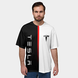 Футболка оверсайз мужская ТЕСЛА -TESLA КРАСНАЯ ЛИНИЯ МИНИМАЛИЗМ, цвет: 3D-принт — фото 2