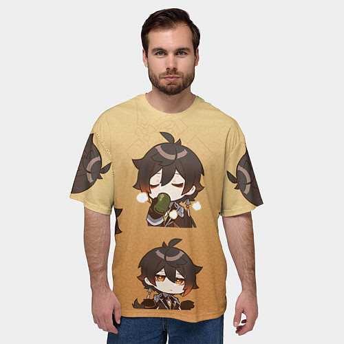 Мужская футболка оверсайз Zhongli Chibi Genshin / 3D-принт – фото 3