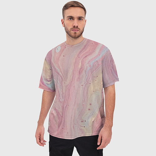 Мужская футболка оверсайз Мраморный дизайн с розовыми, синими и желтыми цвет / 3D-принт – фото 3
