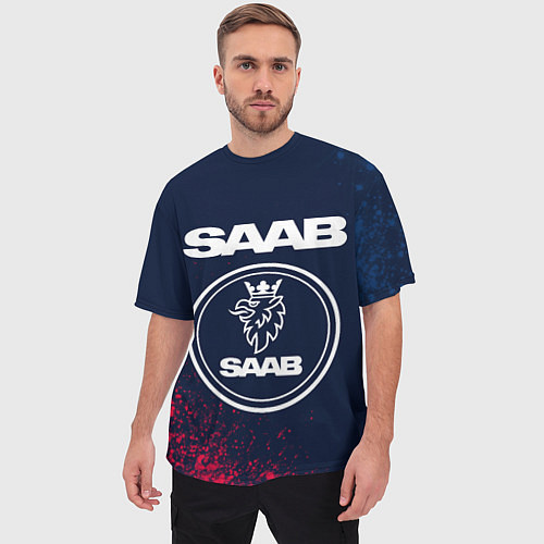 Мужская футболка оверсайз SAAB - Краска / 3D-принт – фото 3