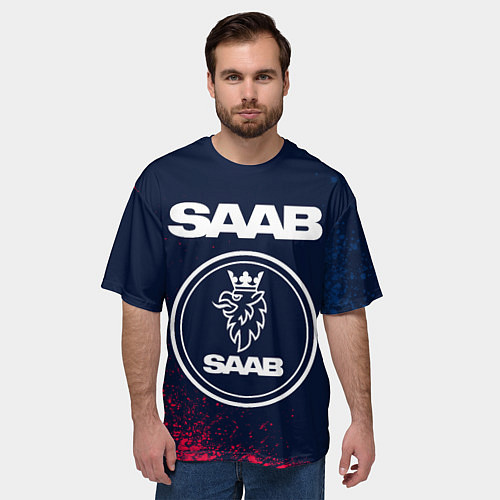 Мужская футболка оверсайз SAAB - Краска / 3D-принт – фото 3