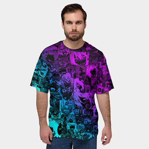 Мужская футболка оверсайз AHEGAO NEON GIRL НЕОНОВЫЙ АХЕГАО / 3D-принт – фото 3