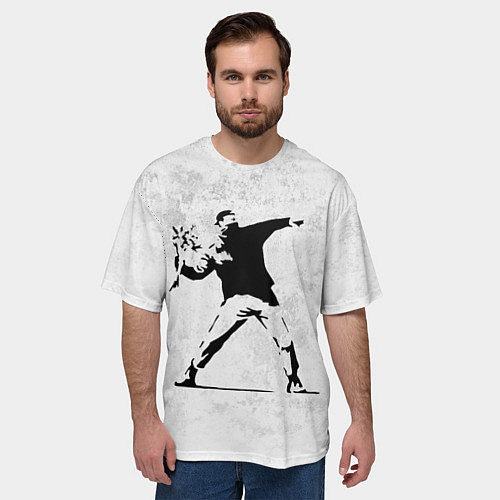 Мужская футболка оверсайз BANKSY БУНТ RIOT БЭНКСИ / 3D-принт – фото 3