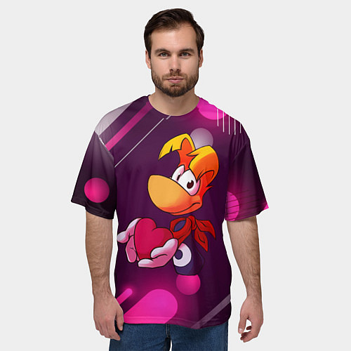 Мужская футболка оверсайз Rayman держит сердце в руках / 3D-принт – фото 3