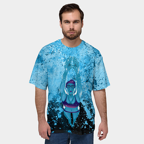 Мужская футболка оверсайз Спортивное плавание Голубая вода / 3D-принт – фото 3