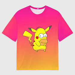 Футболка оверсайз мужская Гомер Симпсон Пикачу, цвет: 3D-принт