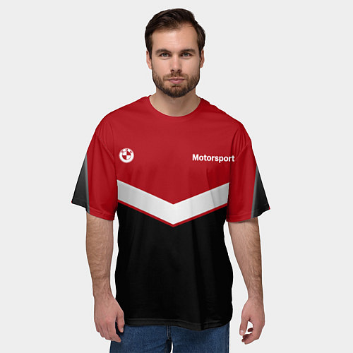 Мужская футболка оверсайз БМВ BMW UNIFORM RED / 3D-принт – фото 3