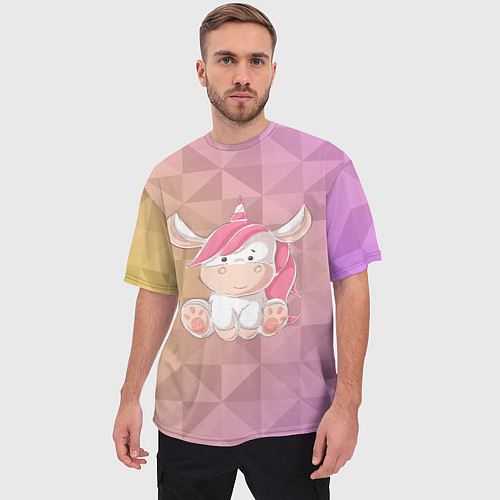 Мужская футболка оверсайз Единорог с розовыми волосами / 3D-принт – фото 3