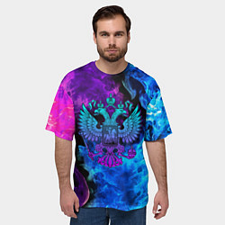 Футболка оверсайз мужская НЕОНОВЫЙ ГЕРБ РОССИИ ОГОНЬ NEON FIRE, цвет: 3D-принт — фото 2