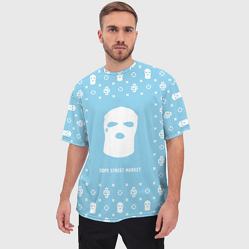 Мужская футболка оверсайз Узор Sky Blue Ski Mask Dope Street Market / 3D-принт – фото 3