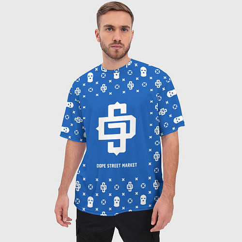 Мужская футболка оверсайз Узор Blue Dope Street Market / 3D-принт – фото 3