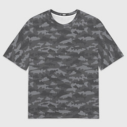 Футболка оверсайз мужская Тёмно-Серый Камуфляж Рыбака, цвет: 3D-принт