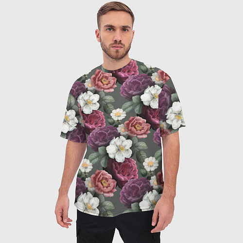 Мужская футболка оверсайз Bouquet of flowers pattern / 3D-принт – фото 3