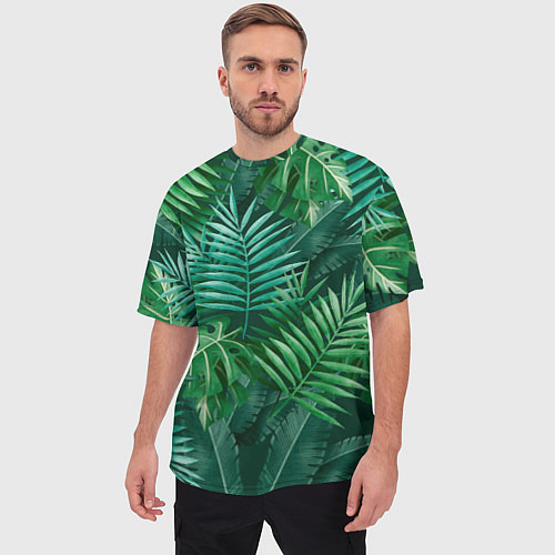 Мужская футболка оверсайз Tropical plants pattern / 3D-принт – фото 3