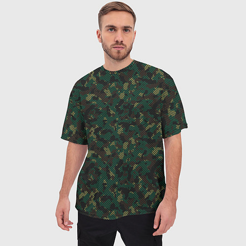 Мужская футболка оверсайз Тёмно-Зелёный Сеточный Камуфляж / 3D-принт – фото 3