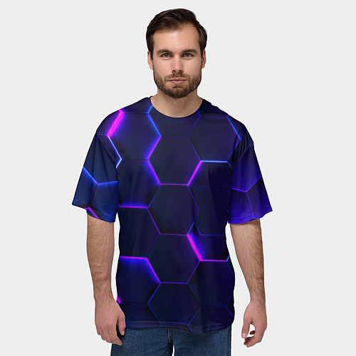 Мужская футболка оверсайз Соты - неон / 3D-принт – фото 3