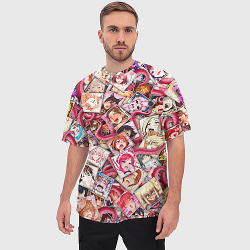 Мужская футболка оверсайз Ахегао с щупальцами в цвете / 3D-принт – фото 3