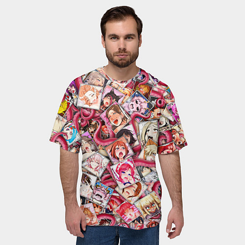 Мужская футболка оверсайз Ахегао с щупальцами в цвете / 3D-принт – фото 3