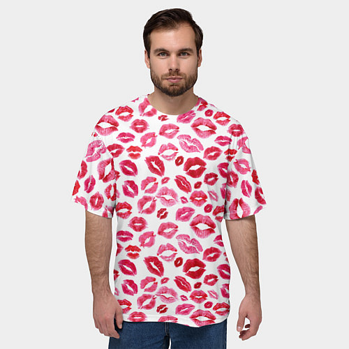 Мужская футболка оверсайз Поцелуи Губы / 3D-принт – фото 3