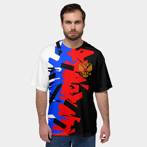 Мужская футболка оверсайз ТРИКОЛОР ФРАГМЕНТАЦИЯ / 3D-принт – фото 3