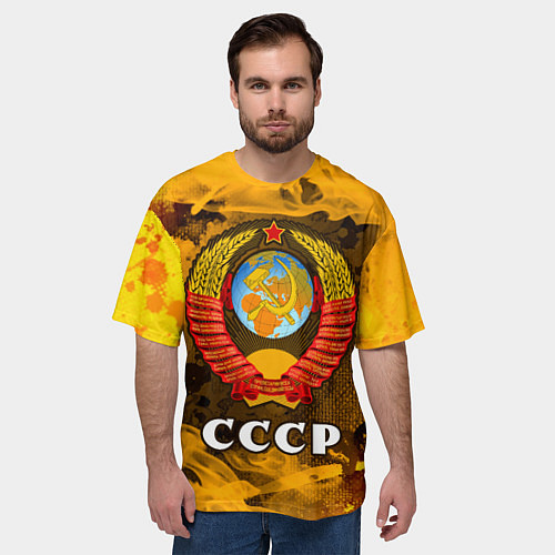 Мужская футболка оверсайз СОВЕТСКИЙ СОЮЗ - ГЕРБ - Пламя / 3D-принт – фото 3