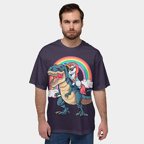 Мужская футболка оверсайз Модный Единорог На Динозавре / 3D-принт – фото 3