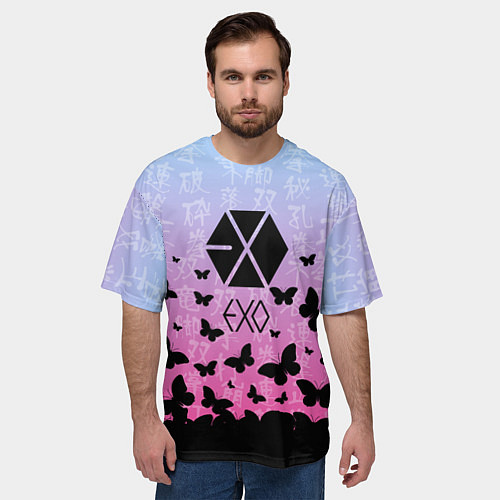 Мужская футболка оверсайз EXO БАБОЧКИ / 3D-принт – фото 3