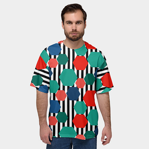 Мужская футболка оверсайз Геометрический разноцветный узор / 3D-принт – фото 3