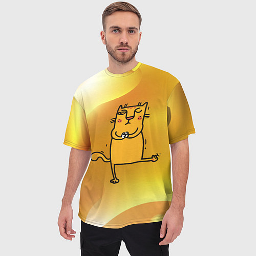 Мужская футболка оверсайз Строгий кот занимается йогой / 3D-принт – фото 3
