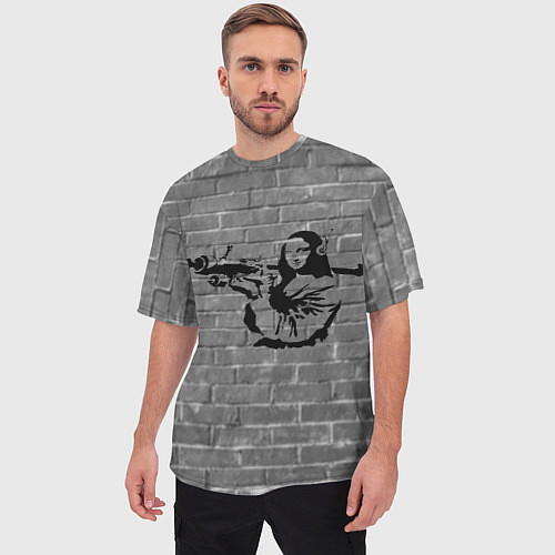 Мужская футболка оверсайз Мона Лиза Бэнкси Banksy / 3D-принт – фото 3