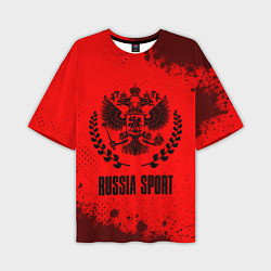 Футболка оверсайз мужская RUSSIA - ГЕРБ Russia Sport Брызги, цвет: 3D-принт