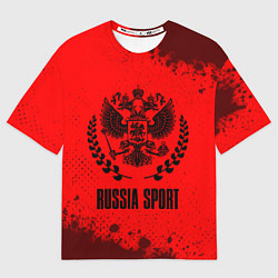 Футболка оверсайз мужская RUSSIA - ГЕРБ Russia Sport Брызги, цвет: 3D-принт