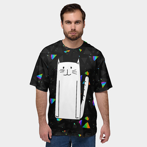 Мужская футболка оверсайз Белый длинный кот / 3D-принт – фото 3