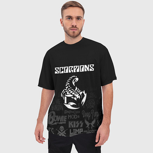 Мужская футболка оверсайз Scorpions логотипы рок групп / 3D-принт – фото 3