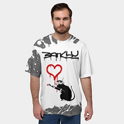 Футболка оверсайз мужская БЭНКСИ - КРЫСА И СЕРДЕЧКО Брызги, цвет: 3D-принт — фото 2