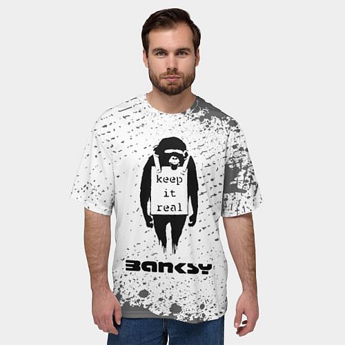 Мужская футболка оверсайз БЭНКСИ - ОБЕЗЬЯНА - Брызги / 3D-принт – фото 3