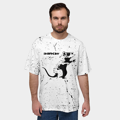 Мужская футболка оверсайз Banksy крыса в очках / 3D-принт – фото 3